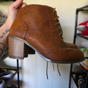 Target Brown Faux Leather Lace-Up Block Heel Ankle Booties